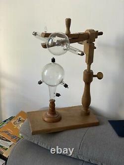 X ray tube Crookes tube antique with laboratory wood stand! Rare nice medical